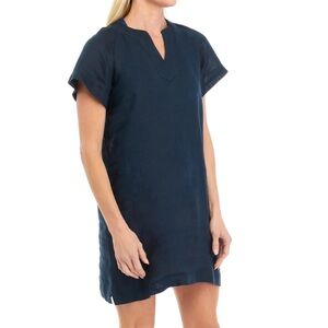 Elie Tahari Navy Blue Linen Popover Dress